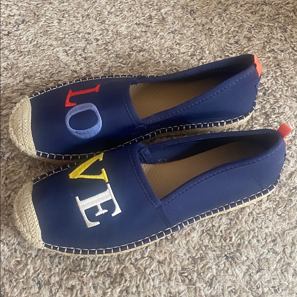 Sea star Beachwear Brand New Never Worn Navy Espadrilles  'LOVE' Embroidery - Picture 2 of 3